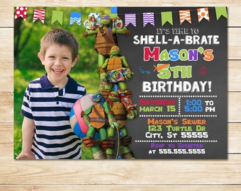 Teenage Mutant Ninja Turtle Invitation - Chalkboard Photo - Ninja Turtle Party - TMNT Invite Birthday - Boy Birthday Party - Photo Invite
