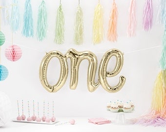 30" Giant ONE Balloon, Script Balloon, White Gold Balloon, Champagne Balloon, First Birthday Decor, Baby Photo Prop, Letter Balloon