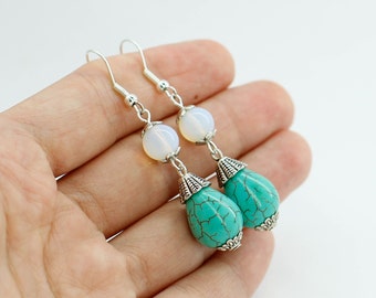Turquoise earrings Moonstone earrings Dangle earrings Silver earrings Wedding jewelry for bride jewelry for Bridesmaid gift for sister gift