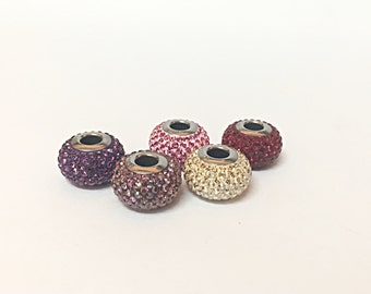 5 Swarovski Beads For Pandora Bracelets, European Beads Swarovski Charms Crystal, Pandora Style Charms for European Pandora Charm Bracelet