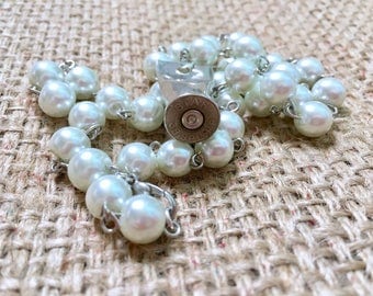 Bullet Necklace, 38 Special Necklace, Shell Casing Jewelry, Pearl Necklace, Bullet Jewelry, Recycled Necklace, Bullet Case Necklace