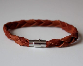 Braided brown leather friendship bracelet, brown leather wrap bracelet, leather jewelry, deerskin leather bracelet, woven bracelet