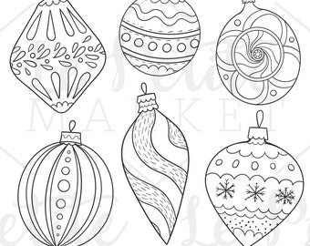 8 Hand Drawn Vintage Christmas Ornament digital clip art