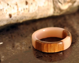 pastel ring, Pale pink ring, Wood resin ring, Rings wood, Gift For Her, Handmade Jewelry,Resin Jewelry, Acorn jewelry, secret wood ring