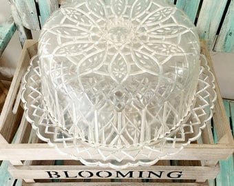 Vintage Cake Carrier Clear Domed Cake Saver Plastic Acrylic Diamond Cut