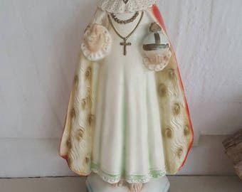 Chippy antique Infant of Prague statue....chalkware.....handpainted