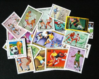FREE SHIPPING ; 25 Colorful Vintage Worldwide Soccer / Football postage stamps for collecting, crafting, scrapbook pages, collages etc.