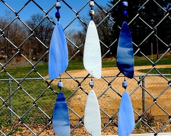 Wind Chime, Stained Glass Wind Chime, Glass Wind Chime, Owl Wind Chime, Blue Glass Chime, Zen Wind Chime, Garden Art, Whimsical Wind Chime,
