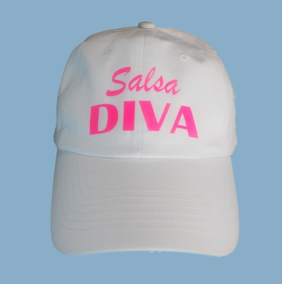 Salsa Diva White Hat With Fuchsia Letters by QteeDesignsPlus