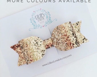 Glitter Hair bow, wedding hair bow, party hair clip, large sparkly bow, oversized hair clip, gold hair slide, glitter hairbow, gift for her