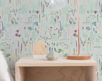 Seamless Vintage Pattern Wallpaper, Removable Wallpaper, Vintage Wall Decal, Deer Wall Sticker, Vintage Self Adhesive Wallpaper, 191