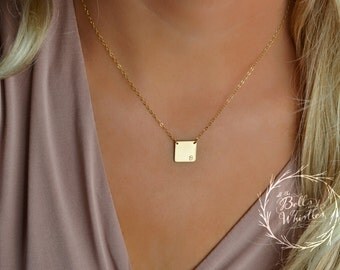 Square Initial Necklace, Personalized Jewelry, Gold Necklace, Delicate Necklace, minimalist necklace, gift for mom, new mom, SQUARE