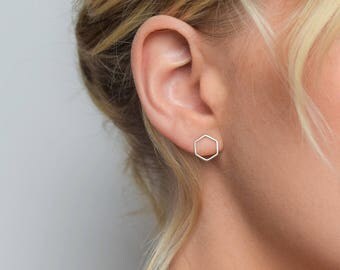 Hexagon Stud Earrings - Stud Earrings Geometric Stud Earrings - Silver Stud Earrings - Silver Geometric Earrings