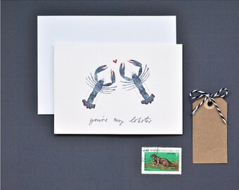 You're My Lobster Valentine Card, Lobster Valentine's Card, Illustrated Valentine's Card, Anniversary Card, Wedding Card, Unusual Valentines