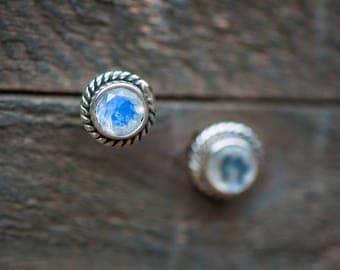 Moonstone Stud Earrings,Rainbow Moonstone Studs,Moonstone Jewelry,moonstone earrings,Rainbow Moonstone earrings,sterling silver stud earring