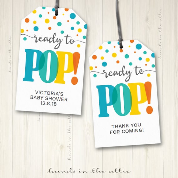 Baby shower labels ready to pop gift tags favor tags hang tags