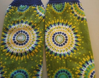 Tie Dye look Crocheted double towel with Blue top