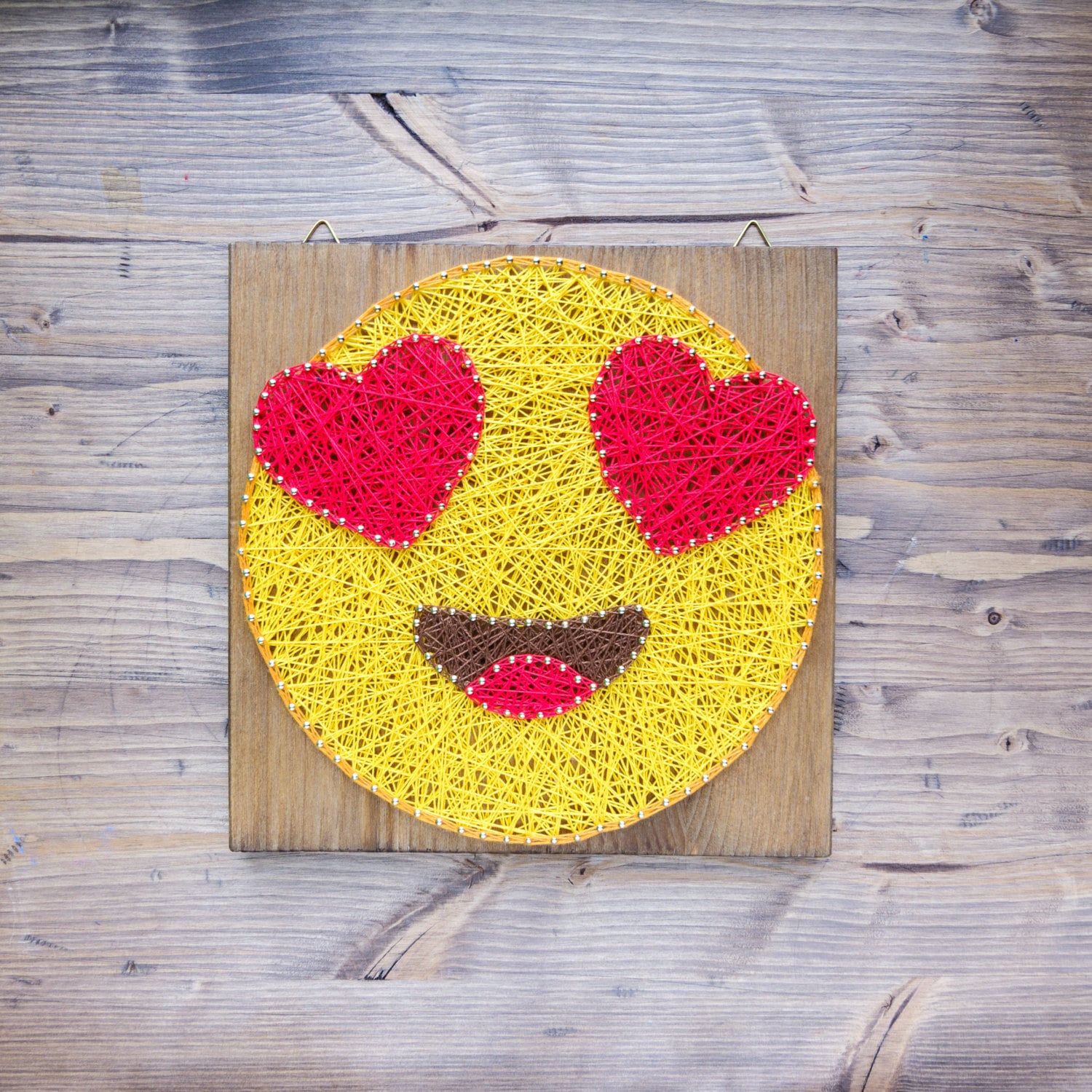 Modern Emoji String Art Wall Decor yellow heart eye in love