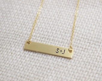Initial Bar Necklace + Gold Bar Necklace + Monogram Jewelry + Graduation Gift + Personalized Name Necklace + Custom Letter Necklace + Dainty