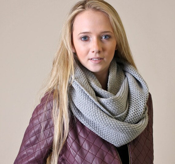 ORGANIC Cotton Knit Scarf GREY infinity scarf chunky