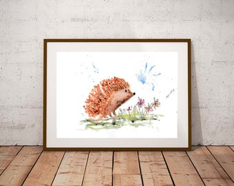 SALE Hedgehog watercolour PRINT, British wildlife, watercolour painting, hedgehog gift, watercolour animal print, home decor, hedgehog