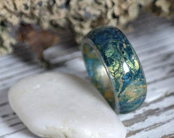 Resin ring Solar Ring Acrilic Painting Space Universe Ring Blue Gold Nebula Ring Nature Space Inspired Ring Galaxy Resin Engagement Men Ring