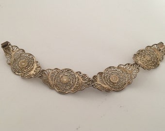 Silver Gilt Filigree Lacy Panel Link Bracelet