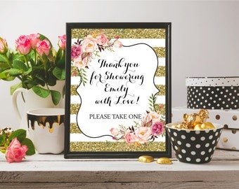 Printable Baby Shower Favors Sign, Personalized Gold Glitter Favors Sign, Bridal Shower Favors Sign, Thank You For Coming, Please Take One