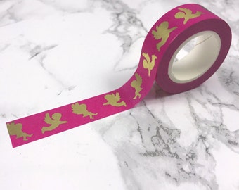 Pink & Gold Foil Angel Wings Washi Tape // Decorative Paper Masking Drafter Planner Scrapbooking Tape