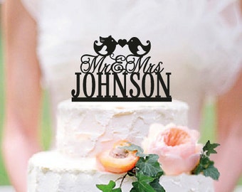 Love Birds Wedding Cake Topper, Personalized Wedding Cake Topper With Your Last Name and date ,Mr and Mrs,Custom wedding cake topper / ST011