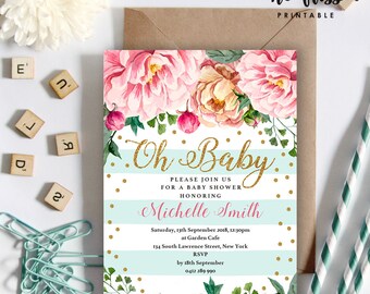 Floral Baby Shower Invitation | 5x7 | Editable PDF | Instant Download | Personalize at home with Adobe Reader