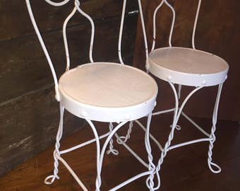 Child's Antique Iron Ice Cream Parlor Chair, Pair