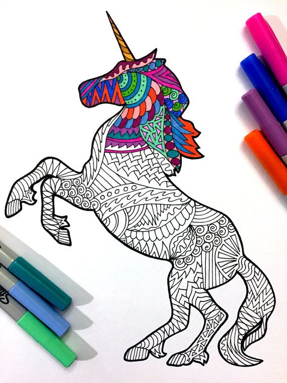  Unicorn  PDF  Zentangle Coloring  Page 