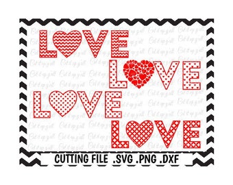 Love Heart Valentine Svg,4 designs, Chevron, Dots, Diamonds, Hearts, Cutting File For Cricut and Silhouette Cameo, Svg Download