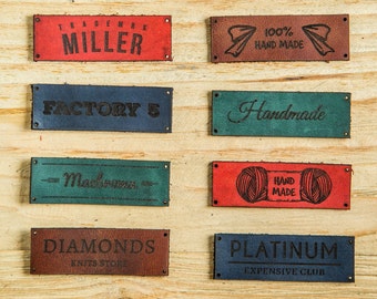 Custom clothing labels, Leather labels, Leather knitting labels, personalized leather labels, leather knitting tags, custom label tags