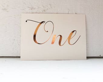 Elegant rose gold foil wedding table numbers, copper foil/ gold foil/ silver foil/ rose gold foil