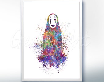 Spirited Away Print, No Face Studio Ghibli Watercolor Poster Print - Watercolor Painting,Watercolor Art ,Kids Decor, Nursery Decor