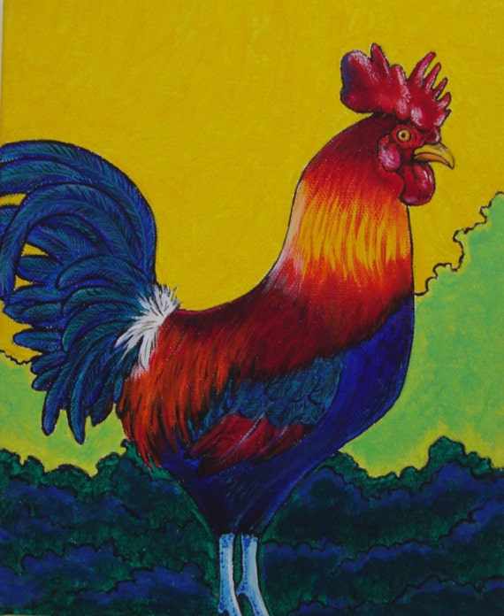 red rooster painting kitchen decor farmhouse decor animal