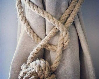 Hemp Rope Tiebacks/ Rustic Hemp Rope ties/ Monkey Fist Knot Curtain Tiebacks / shabby chic windows/ Rope Tiebacks/ nautical ties/ Ball ties