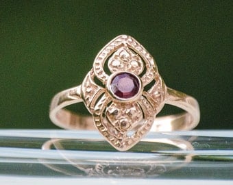 Garnet ring - rose gold ring - vintage gold ring - Garnet gold ring - solid gold ring - Garnet stone - vintage ring - 14k ring - red Garnet