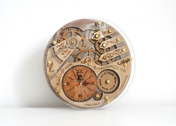 Automaton 1783 vintage wooden wall clock (personalization available) by wandrstore steampunk buy now online