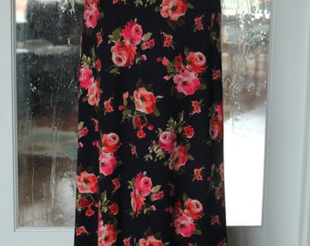 Navy Blue with Pink Floral Maxi Skirt