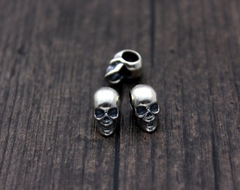 Sterling Silver Skull Beads,Silver Skull head,Silver Skull spacer bead,3D skull, 5mm large hole skull bead