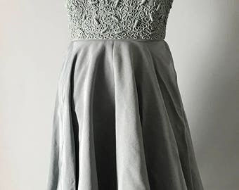 Custom-Made Vintage 1950's Sea Foam Green Dress with Full Skirt and Fitted Enbelliahef Bodice, Size XS.
