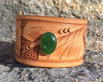 Leather Cuff - Jade Cabochon