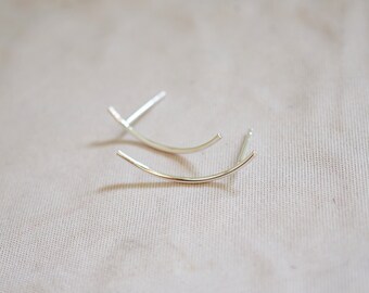Curved bar studs earrings ,Sterling silver posts ,Long brass bar earrings, Curved bar ,minimalist earrings Size 13 mm