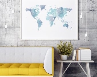 World Map Watercolor World Map | Large World Map Large | World Map Poster | Large Wall Art | World Map Wall Art | World Map Print World Map