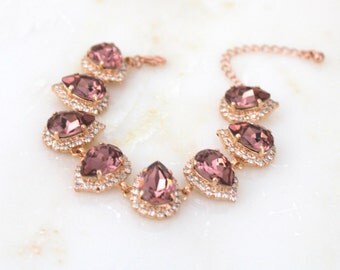 Rose Gold bracelet, Bridal bracelet, Blush crystal bracelet, Wedding jewelry, Statement bracelet, Bridesmaid bracelet, Swarovski bracelet