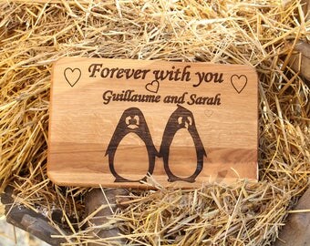 Personalized cutting board Wedding gift for|couple Mom gift Family gift Birthday gift for|her Cheese board Funny Penguin Love you forever