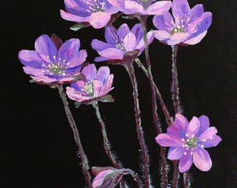 Purple flower art Original oil painting on canvas Flowers art Kitchen wall decor Gift for her Mother's Day Christmas Gift for women